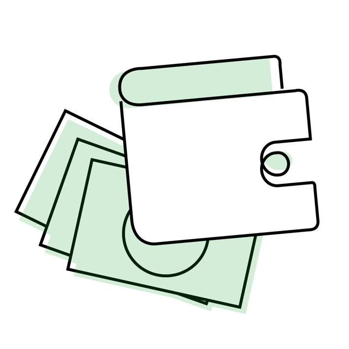 Wallet and notes illustration