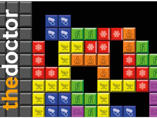 An illustration of medical icons designed to look like a retro arcade game with the caption 'game over?' in all caps