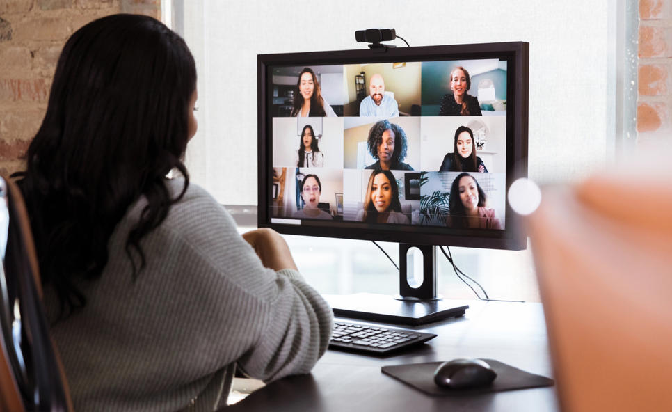 Woman looking at conference call