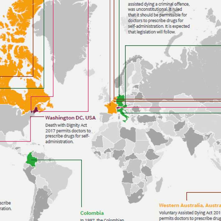 Physician assisted dying world map infographic from August 2021
