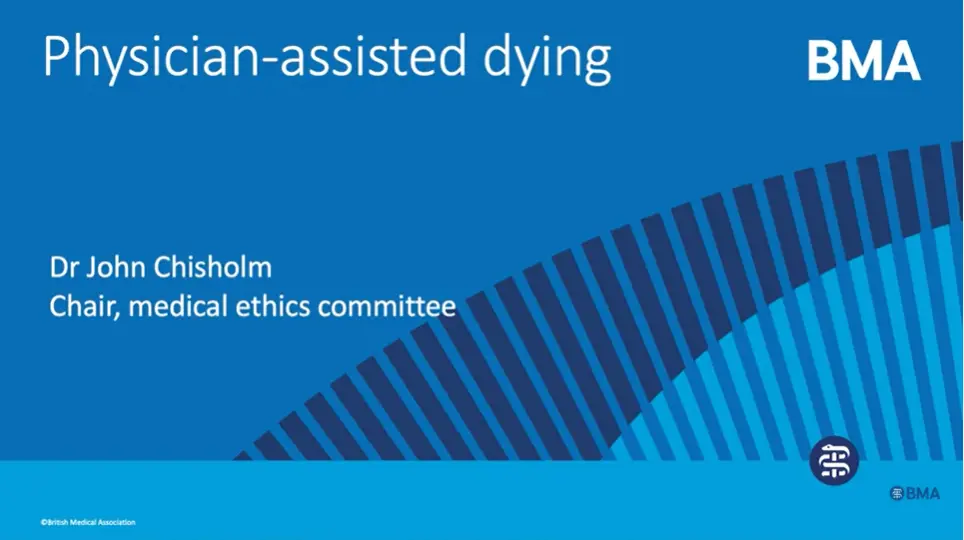 Video cover of the physician assisted dying presentation by Dr John Chisholm 