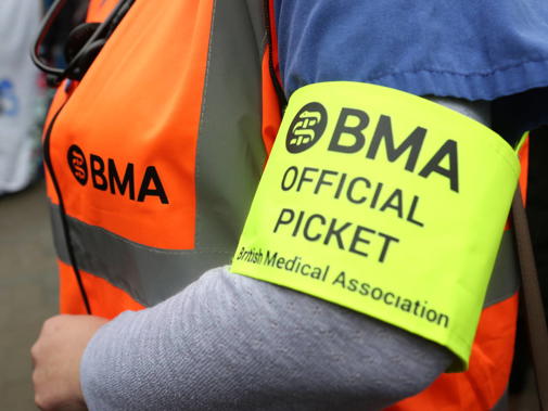 BMA official on picket line wearing high vis armband