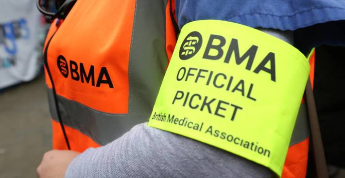 BMA official on picket line wearing high vis armband