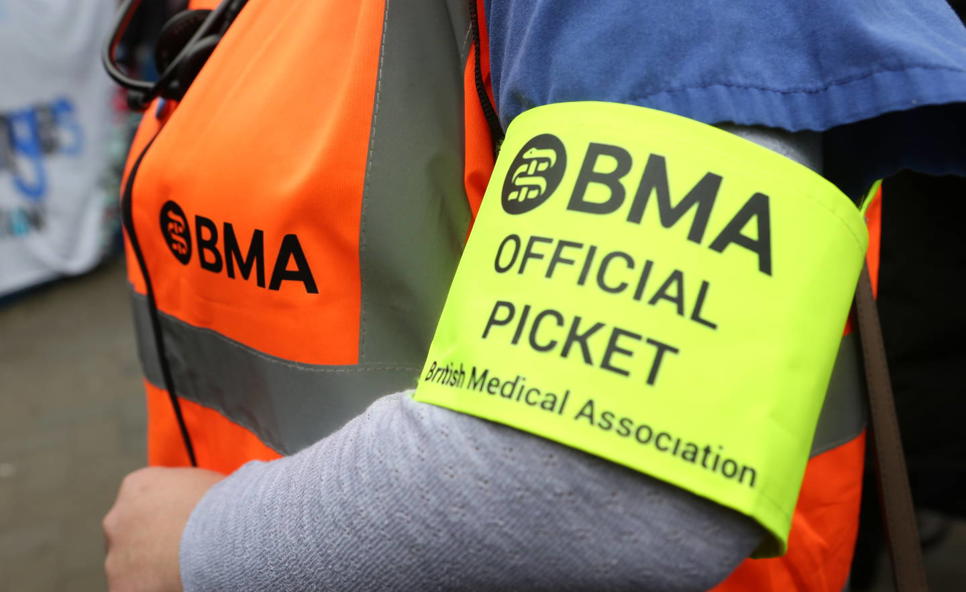 BMA official on picket line wearing high vis armband