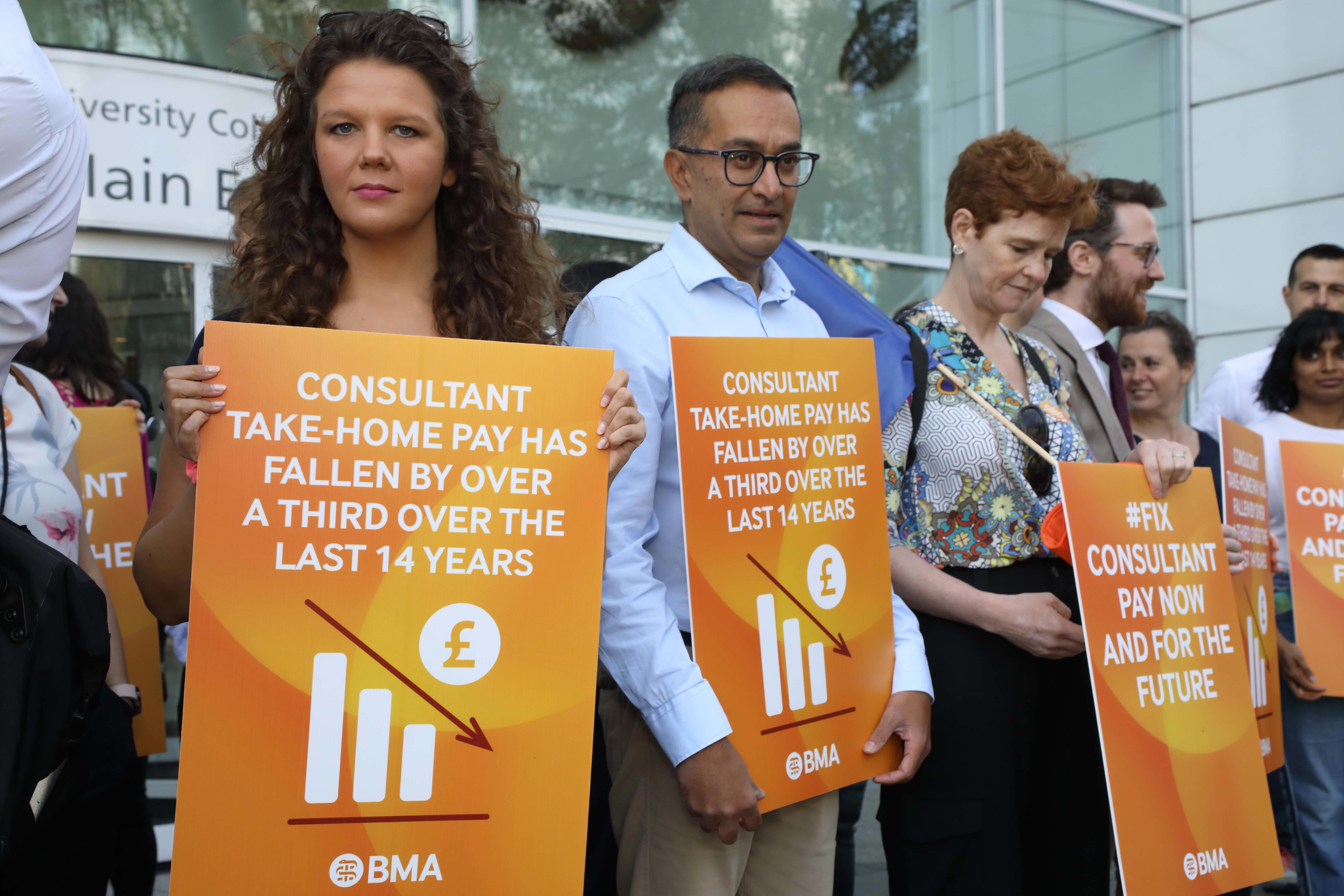 Dr Wood (left) and Dr Patel (centre): fight to preserve the NHS